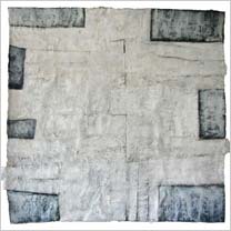 Große Weiße Form, Textilcollage auf Leinwand, 138x140 cm, 2004