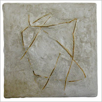 Verborgene Zeichen II, Assemblage auf Leinwand, 30x30 cm, 2013