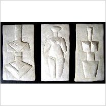 Anatolische Idole, 3 Gipsreliefs, 38x20cm, 2000